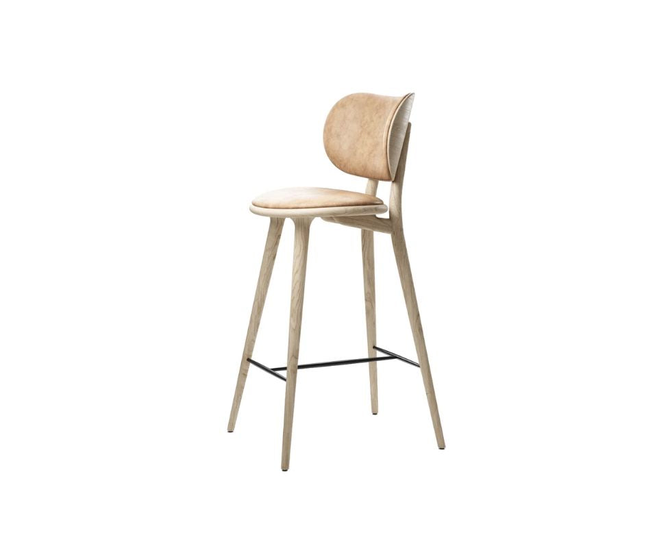 Mater, High Stool Backrest Natural Matte Lacquered Oak