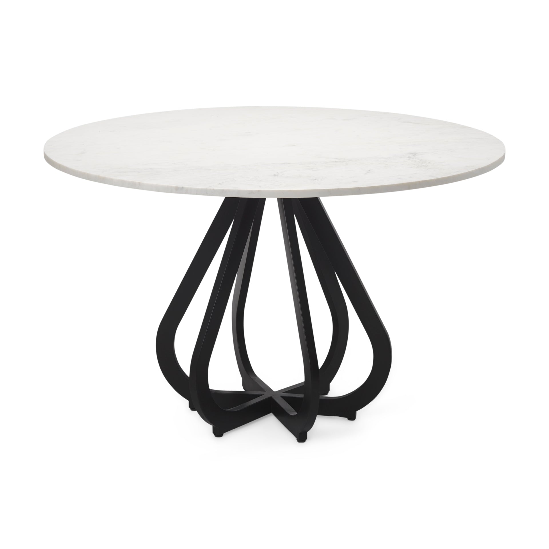 Mercana, Laurent 48" Marble Top Black Metal Base Dining Table