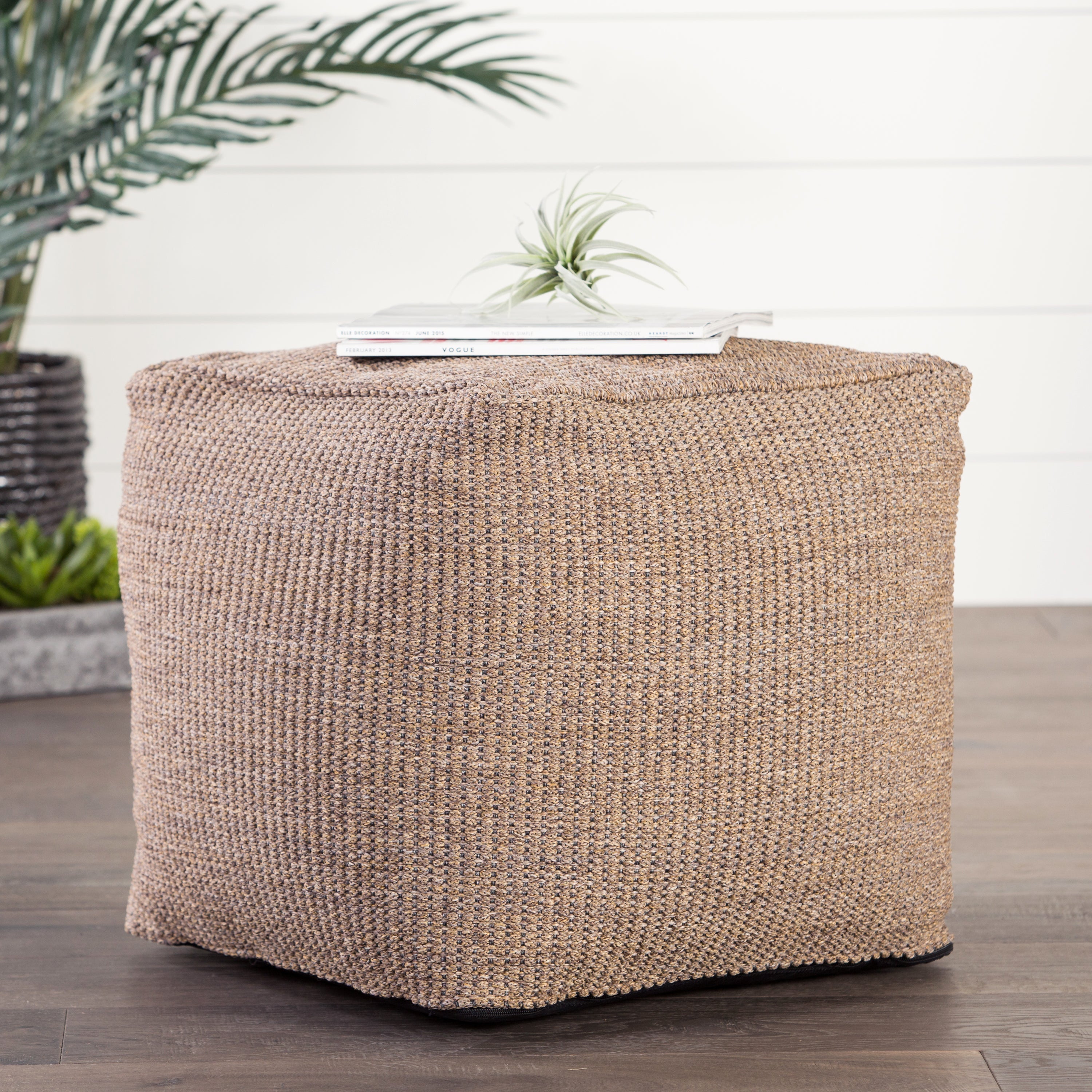 Jaipur Living, Mastic Indoor/ Outdoor Solid Tan Cube Pouf